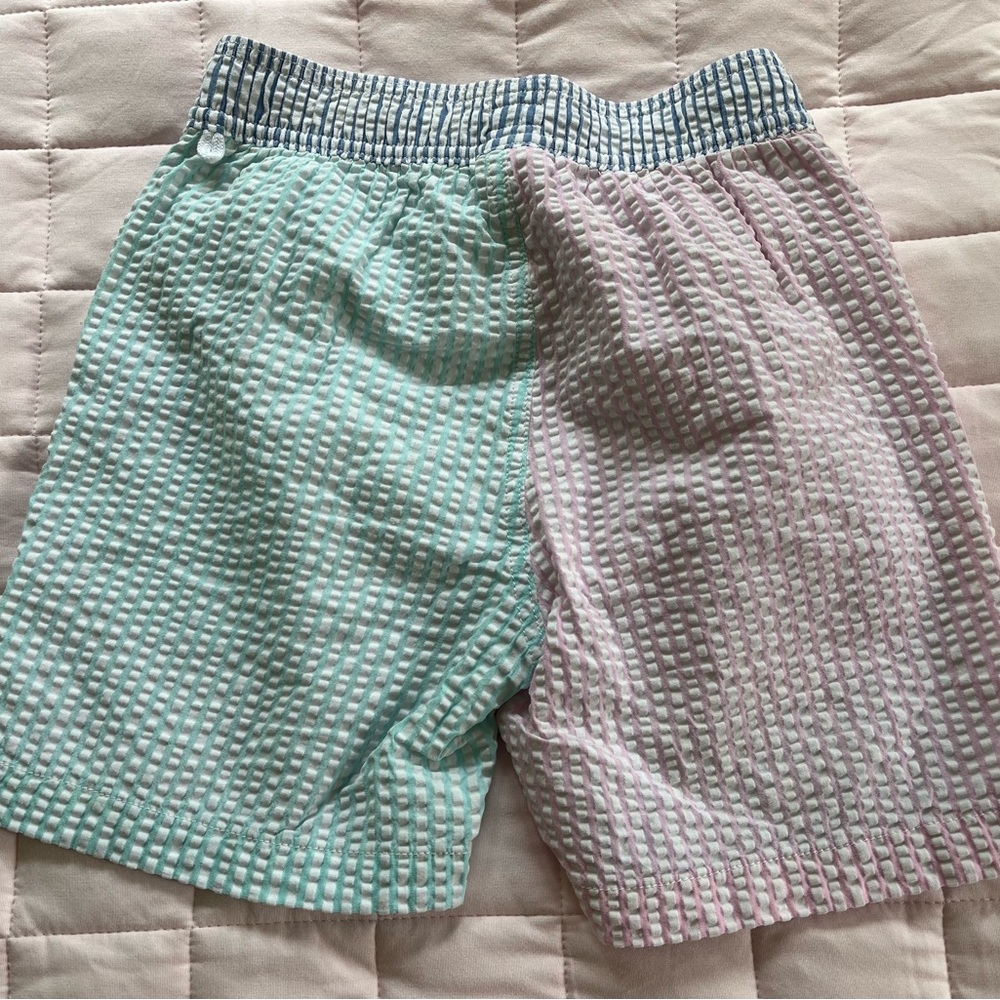 J.Crew Crewcuts Boys’ Seersucker Pink Blue Turquoise Stripes Swim Trunks Size 10 - Picture 3 of 13